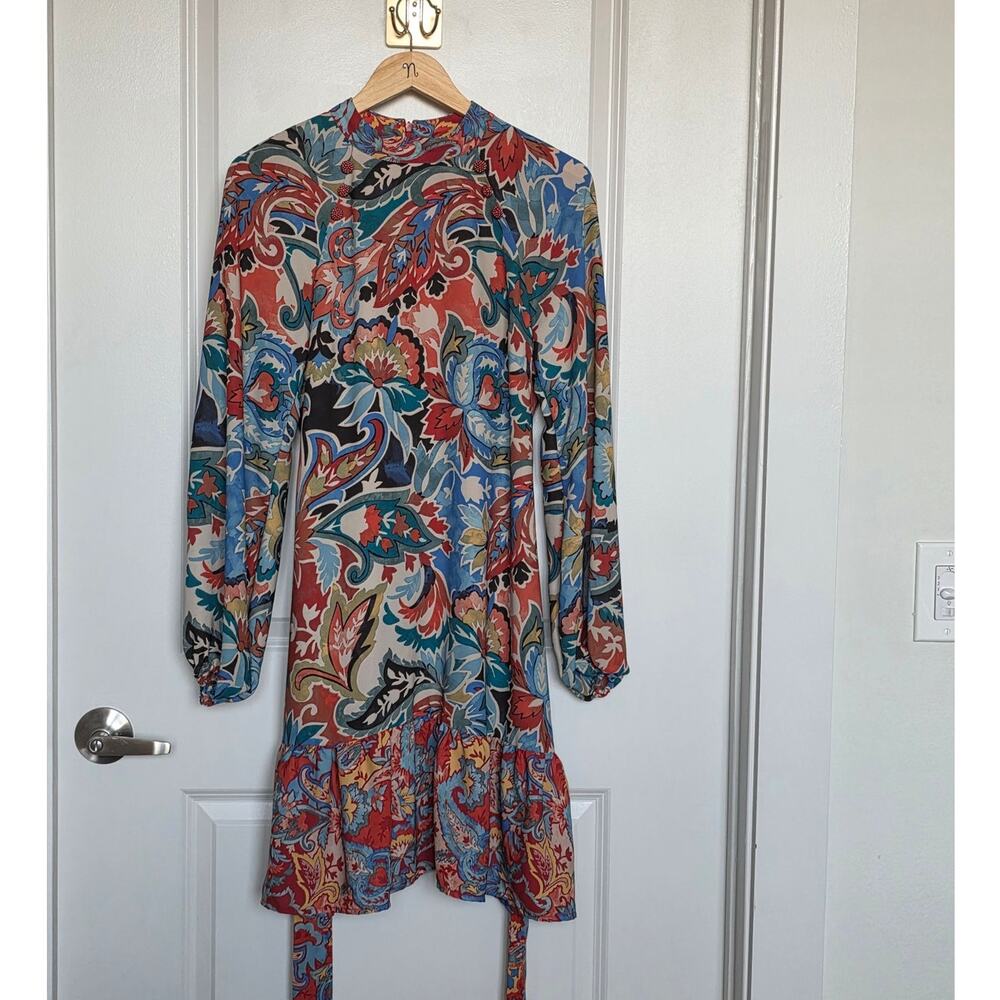 Tahari Paisley Long Sleeve Belted Dress